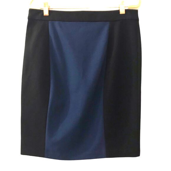 DKNY Navy Blue Black Color Block Mod Classic Side Zip Pencil Skirt 10 - Picture 2 of 8